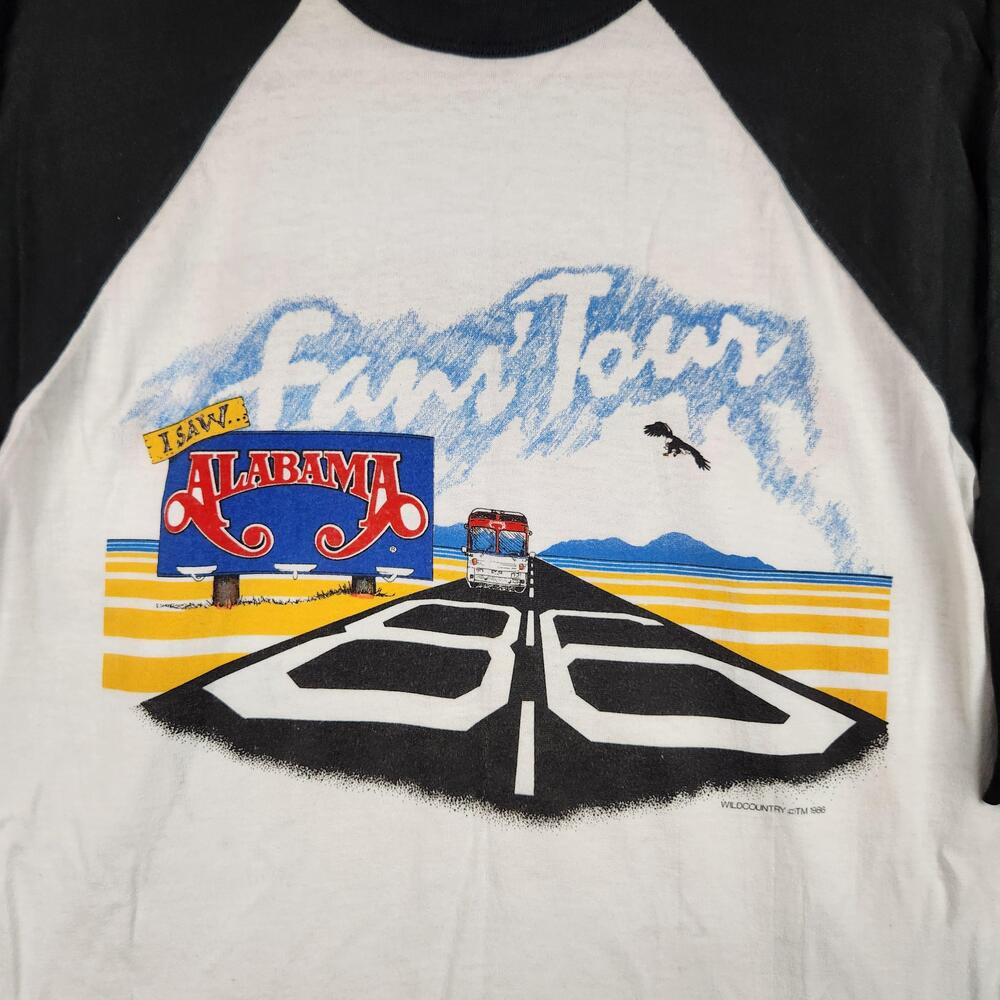 Vintage Alabama Shirt Mens Medium White Fans Tour 86 Graphic Band 3/4 Sleeve 80s